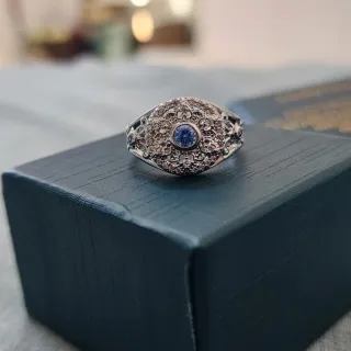 Anillo Plata con Zafiro Azul y Circonitas