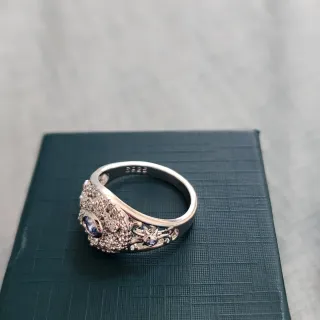 Anillo Plata con Zafiro Azul y Circonitas