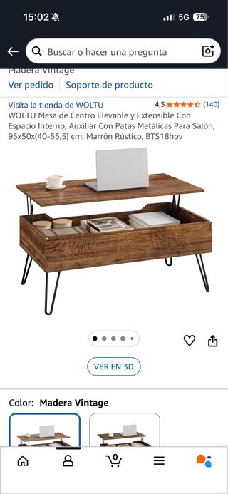 Mesa Centro Elevable WOLTU Madera Rústica