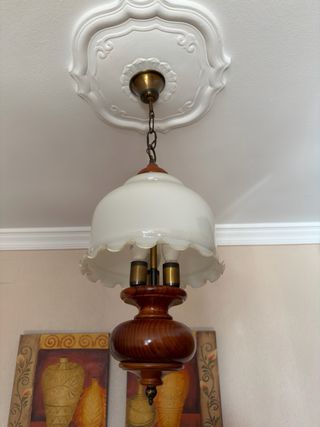 Lámpara colgante madera y cristal