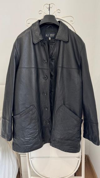 ARMANI CHAQUETA PIEL CAZADORA CUERO NEGRO HOMBRE M
