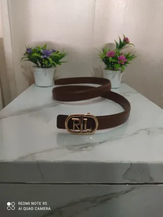 Cintura Ralph Lauren marrone con fibbia dorata