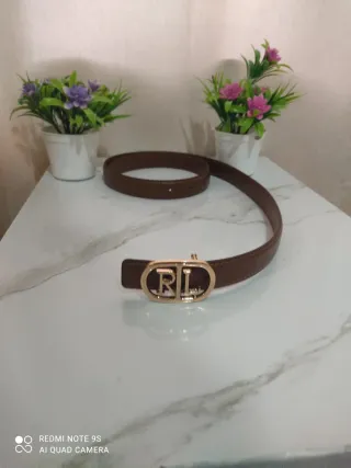 Cintura Ralph Lauren marrone con fibbia dorata