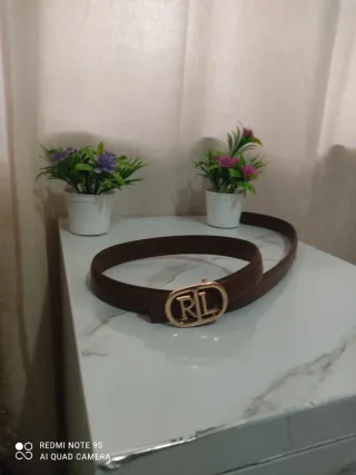 Cintura Ralph Lauren marrone con fibbia dorata