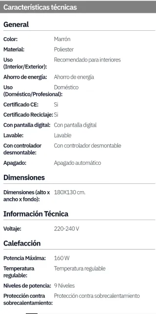 MANTA ELÉCTRICA 160W.