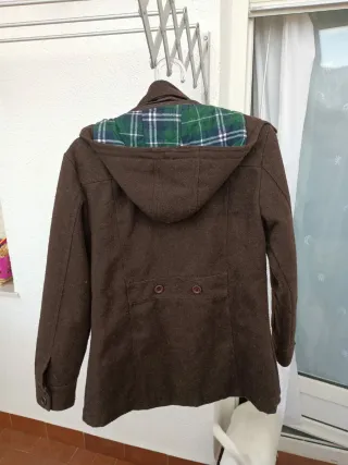 Abrigo niña marrón con forro de cuadros Talla 14