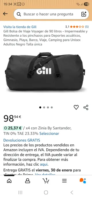 Bolsa estanca y hermética Gill Voyager 90L