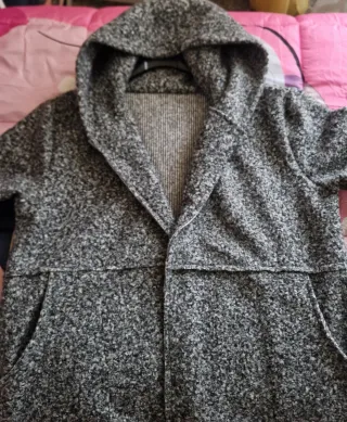 Cappotto donna grigio melange con cappuccio
