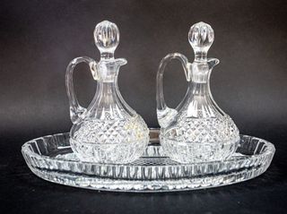 Oliera e acetiera cristallo Boemia con vassoio