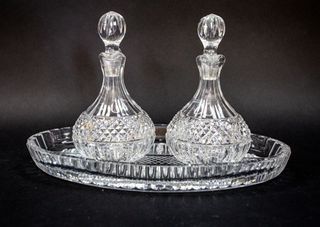 Oliera e acetiera cristallo Boemia con vassoio