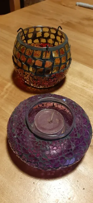 Portacandele 4 in Vetro Mosaico Arancio Viola