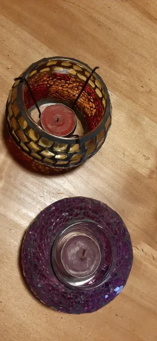 Portacandele 4 in Vetro Mosaico Arancio Viola