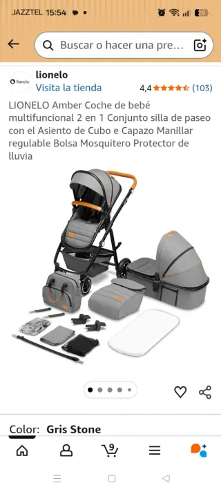 Cochecito LIONELO Amber 2 en 1 Gris