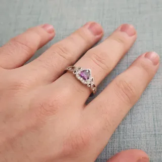 Anillo Plata Corazón Morado Circonitas