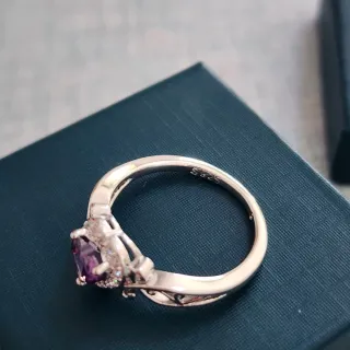 Anillo Plata Corazón Morado Circonitas