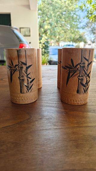 Conjunto 4 Copos Bambu Decorados