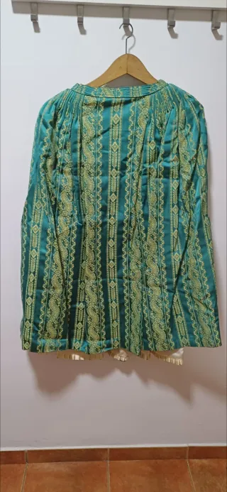 Traje Fallera Dorado y Falda Turquesa