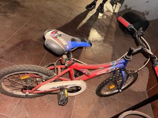 Bicicleta infantil roja y azul