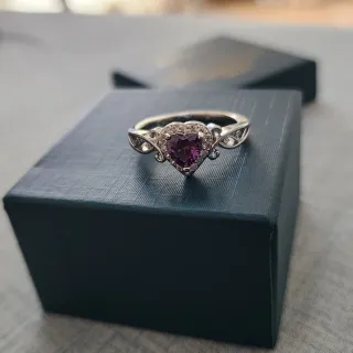 Anillo Plata Corazón Morado Circonitas