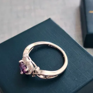 Anillo Plata Corazón Morado Circonitas