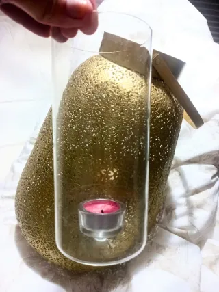 Farol metal troquelado con vidrio para vela 39.95e