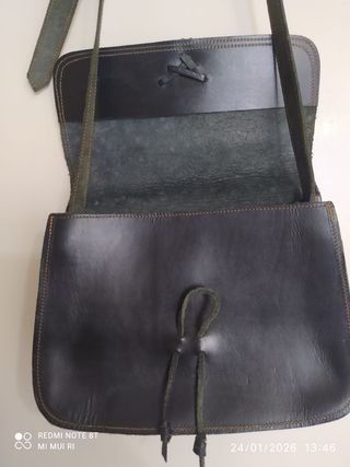 Bolso Cuero Artesanal Negro