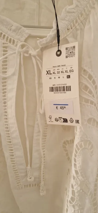 Blusa Zara bordada mujer blanco roto