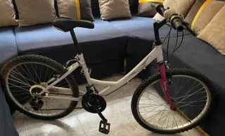 Bicicleta blanca y rosa