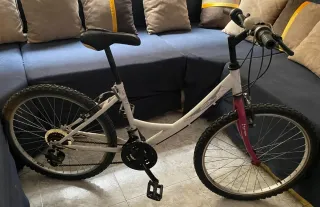 Bicicleta blanca y rosa