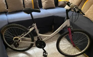 Bicicleta blanca y rosa