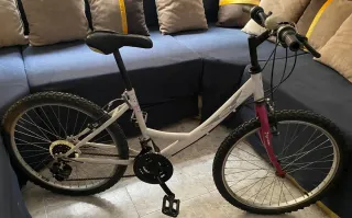 Bicicleta blanca y rosa