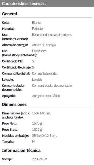 MANTA ELÉCTRICA 120W.