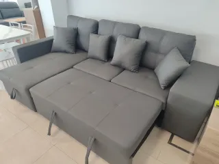 Sofá chaiselongue  gris tela