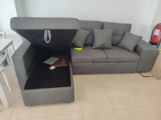 Sofá chaiselongue  gris tela