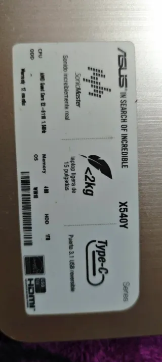 Portátil Asus X540Y 1TB