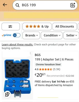 BGS Set 6 adaptadores mecánica BGS 1/4">1/2"