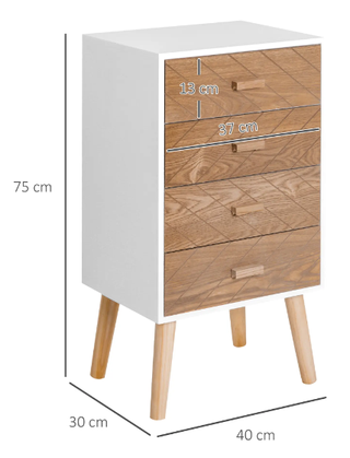 Cómoda 4 Cajones Madera y Blanca