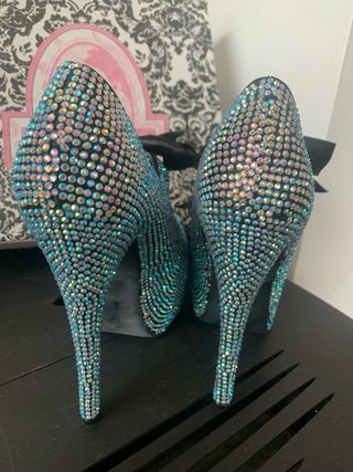 Scarpe tacco alto con strass e fiocco