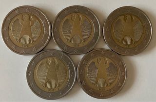 Monedas de 2 Euros Alemania 2002 Cecas A,D,F,G,J