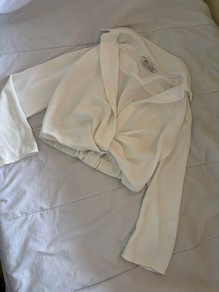 Blusa Zara Blanca Cruzada Manga Larga