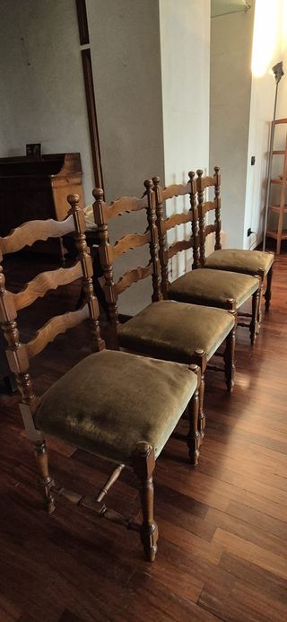 Set 6 Sedie Legno Noce Velluto Verde