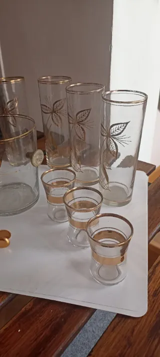 Conjunto Vasos Licor Cubitera Vintage Dorado