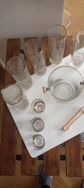 Conjunto Vasos Licor Cubitera Vintage Dorado