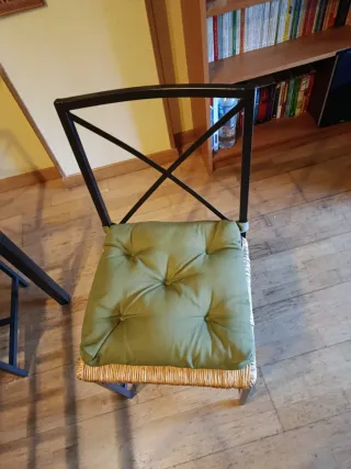 Mesa comedor forja y cristal + 6 sillas