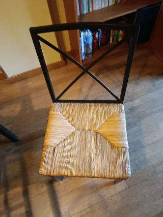 Mesa comedor forja y cristal + 6 sillas