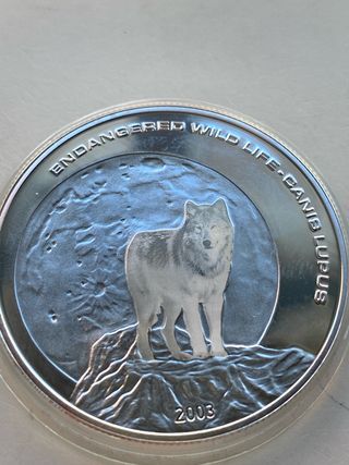 Moneda Plata 25g 500 Torpes Lobo Mongolia 2003