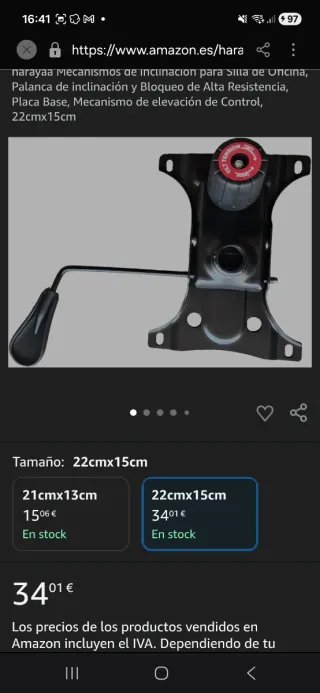 Mecanismo Silla Gamer Narayaa Base y Palanca