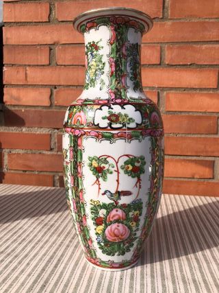 Jarrón Chino Porcelana Flores/Mariposas Multicolor