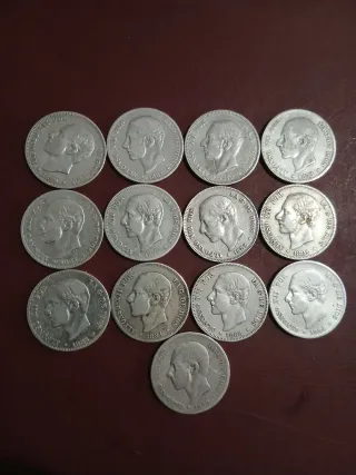 13 Monedas de Plata Españolas Alfonso XII.