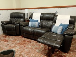 Sofá reclinable de piel + sillon
